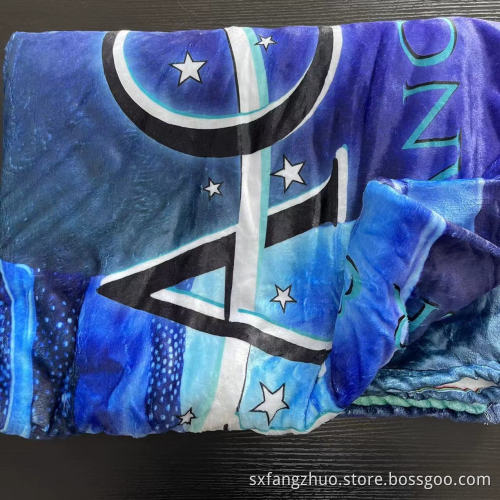 100%poliester biru membuang flanel adat dicetak selimut besar
